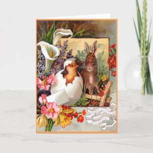 Carte de Pâques victorienne - lapin et poussin