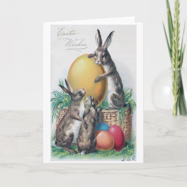 Carte de Pâques vintage avec lapin et œuf (Devant)