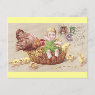Carte de Pâques Vintage Hen et Naughty Enfant en c