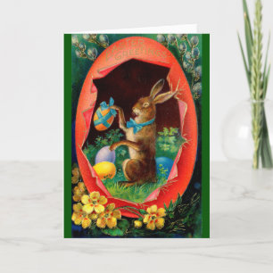 Carte de Pâques vintage - Lapin de Pâques en Oeuf