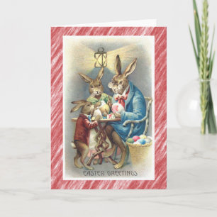 Carte de Pâques vintage, Oeufs de lapin habillés