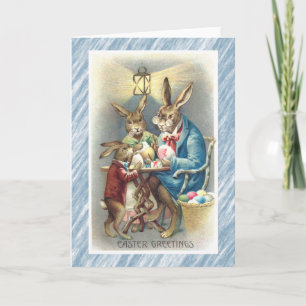 Carte de Pâques vintage, Oeufs de lapin habillés