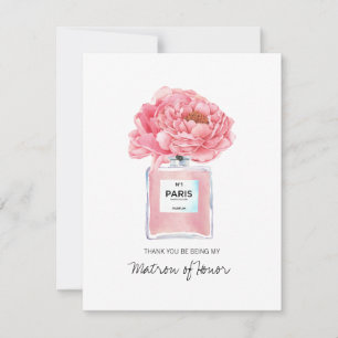 Carte de parfum Merci Matron d'honneur Peony rose