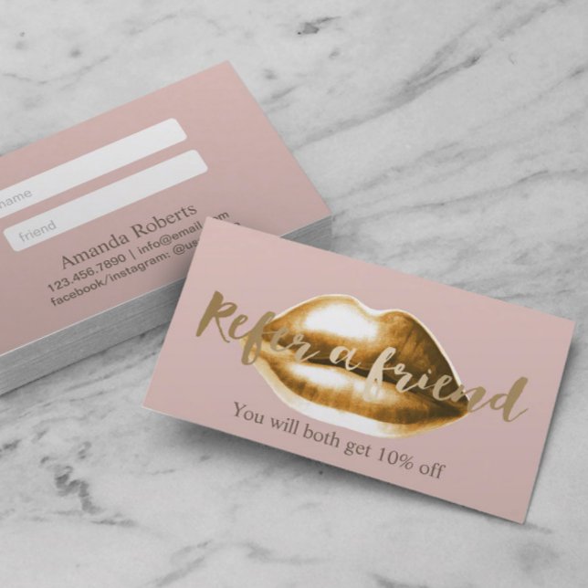 Carte de parrainage | Gold Lips Blush Rose Girl Sa (Créateur téléchargé)