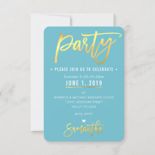 CARTE DE PARTI mignon turquoise bleu coeurs blancs