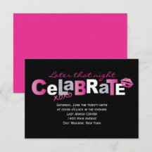 Carte de partie Bat mitzvah rose chaud LOVE & KISS
