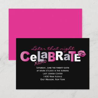 Carte de partie Bat mitzvah rose chaud LOVE & KISS