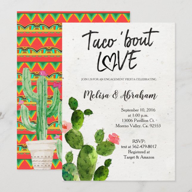 Carte de partie de fiançailles de cactus de Boho (Devant / Derrière)