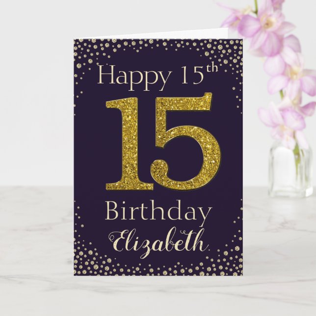 Carte de Parties scintillant d'or 15e anniversaire (Orchidée)