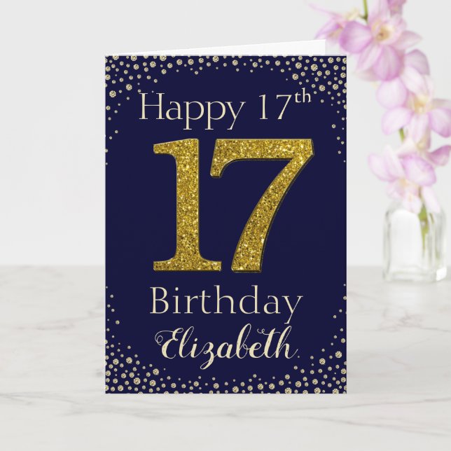 Carte de Parties scintillant d'or 17e anniversaire (Orchidée)