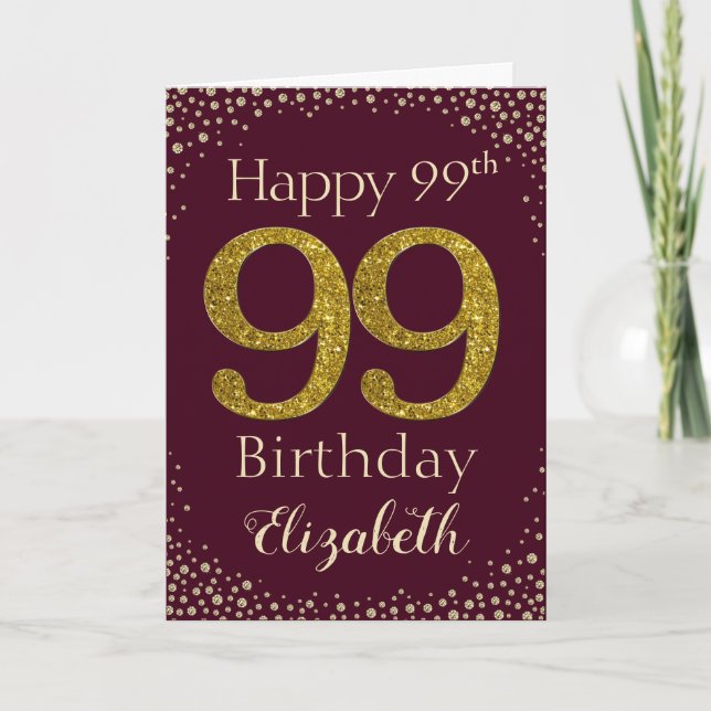 Carte de Parties scintillant d'or 99e anniversaire (Devant)