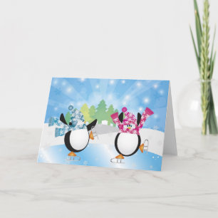 Carte de patinage artistique pour pingouins