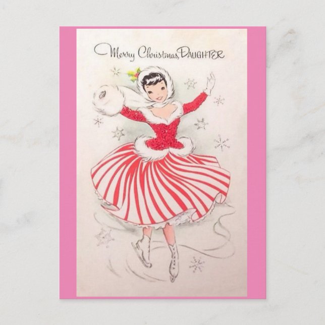 Carte de patinage sur glace de Noël Vintage pour f (Devant)