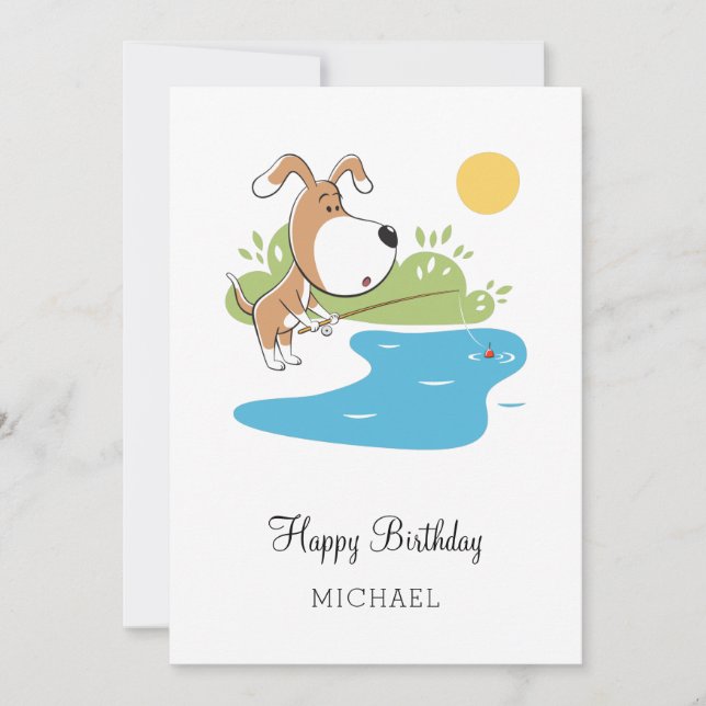 Carte de pêche aux chiots de chien joyeux Cartoon  (Devant)