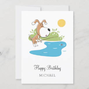 Carte de pêche aux chiots de chien joyeux Cartoon