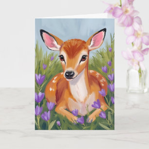 Carte de peinture à l'aquarelle d'animal de faon d