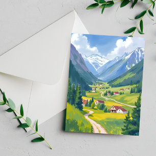 Carte de peinture à l'aquarelle des montagnes des 