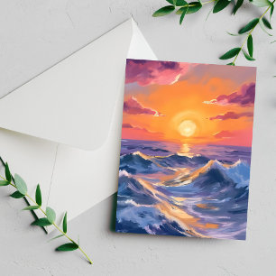 Carte de peinture à l'aquarelle des vagues de l'oc