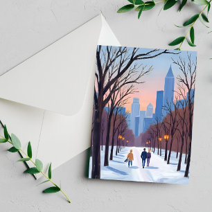 Carte de peinture à l'aquarelle d'hiver de Boston 