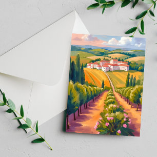 Carte de peinture aquarelle de la campagne toscane