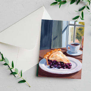 Carte de peinture aquarelle de tarte aux myrtilles