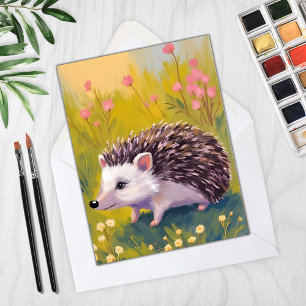 Carte de peinture d'animal de champ floral de héri