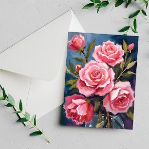 Carte de peinture de bouquet de roses rose saumon