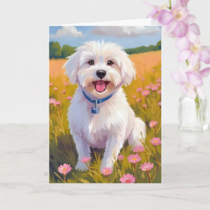 Carte de peinture de champ de fleurs de chien malt