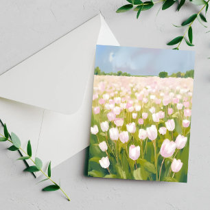 Carte de peinture de champ de fleurs de tulipes bl