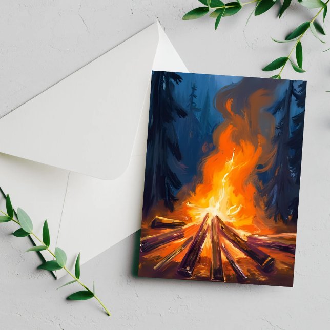Carte de peinture de forêt d'aquarelle de feu de c (Créateur téléchargé)