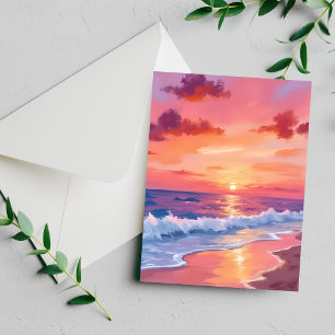 Carte de peinture de paysage marin de plage de cou