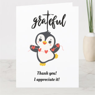 CARTE DE PENGUIN PLIÉE AU Merci/GRATEFUL