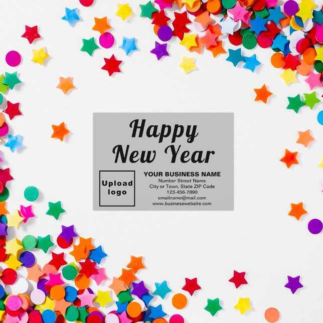 Carte de petit plat gris pour le Nouvel An (Business brand with New Year greeting on small gray flat card)