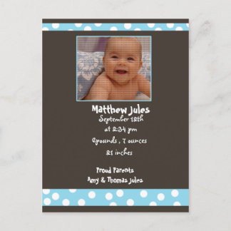 carte de photo d'annonce de bébé garçon