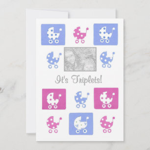 Carte de photo d'annonce de nouveaux bébés triplés