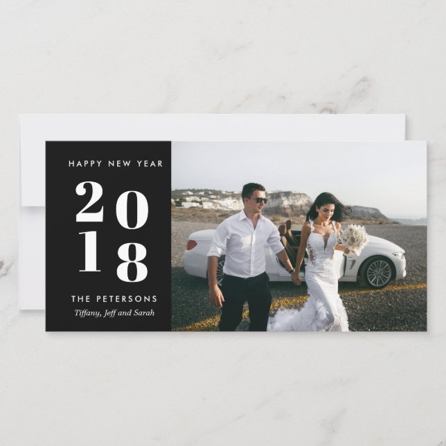 Carte de Photo de Mariage Bonne Année Moderne Noir (Devant)