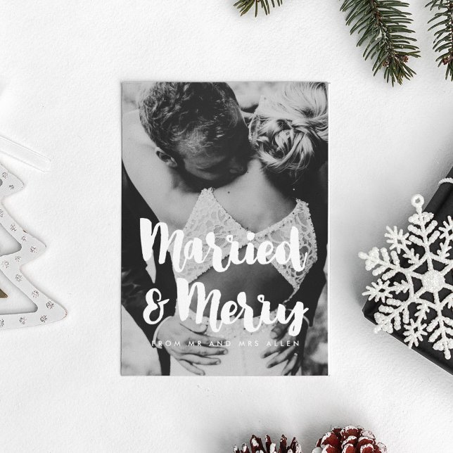 Carte de photo de mariage Married and Merry (Créateur téléchargé)