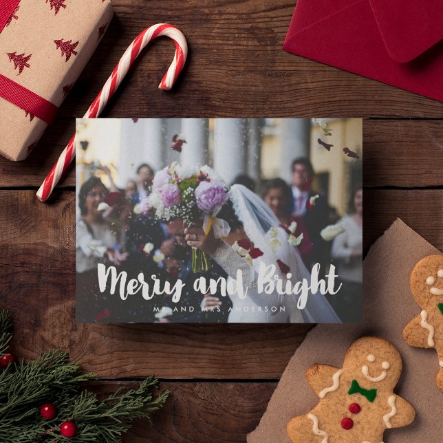 Carte de photo de mariage moderne Merry and Bright (Créateur téléchargé)