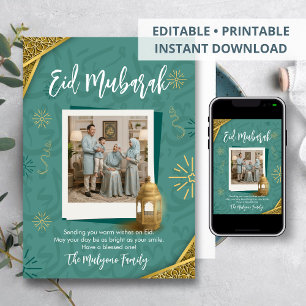 Carte de photo Eid Mubarak élégante vert sauge et