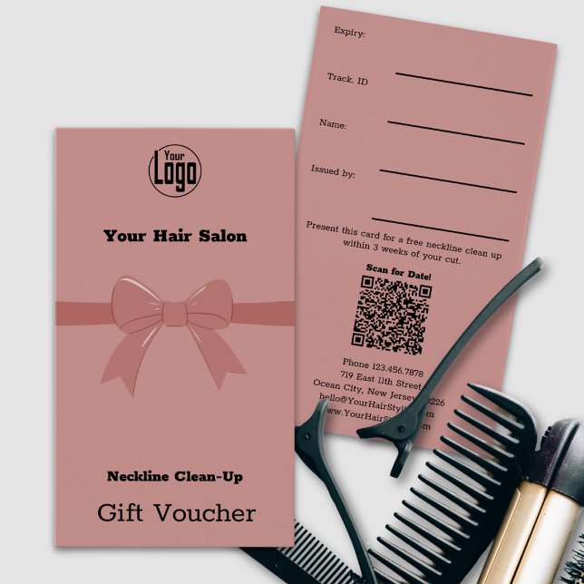 Carte de pièce justificative de nettoyage simple r (Simple Pink Neckline Clean-Up Voucher Card, Ribbon)