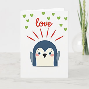 Carte de pingouin d'amour en or faux