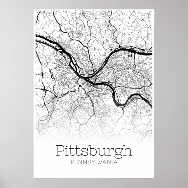 Carte de Pittsburgh - Pennsylvanie - Poster de la  (Devant)