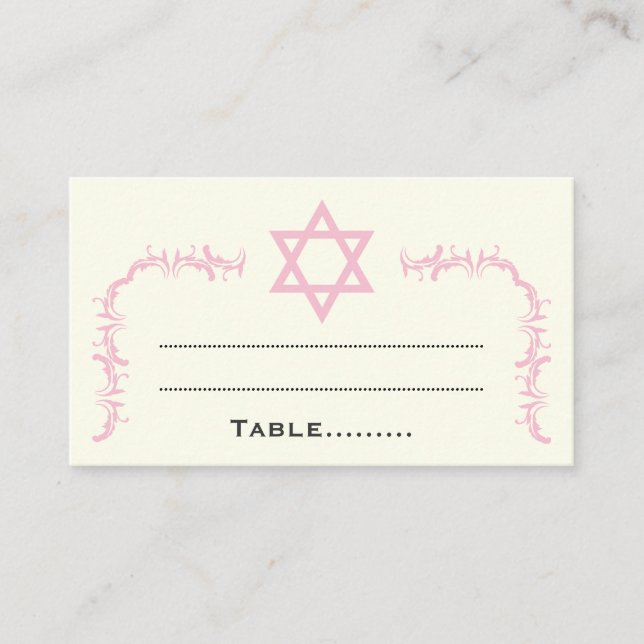 Carte de place Bat mitzvah Rose Star de David dama (Devant)