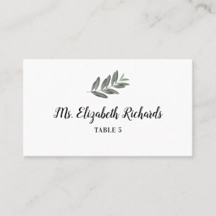 Carte de place de table mariage avec branche d'aqu