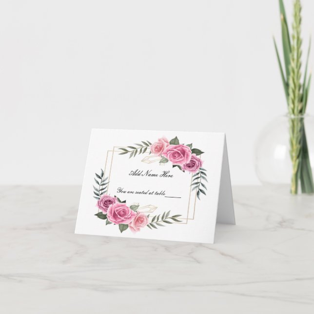 Carte de place de table pliée rose géométrique (Devant)