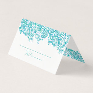 Carte de place en dentelle bleu turquoise