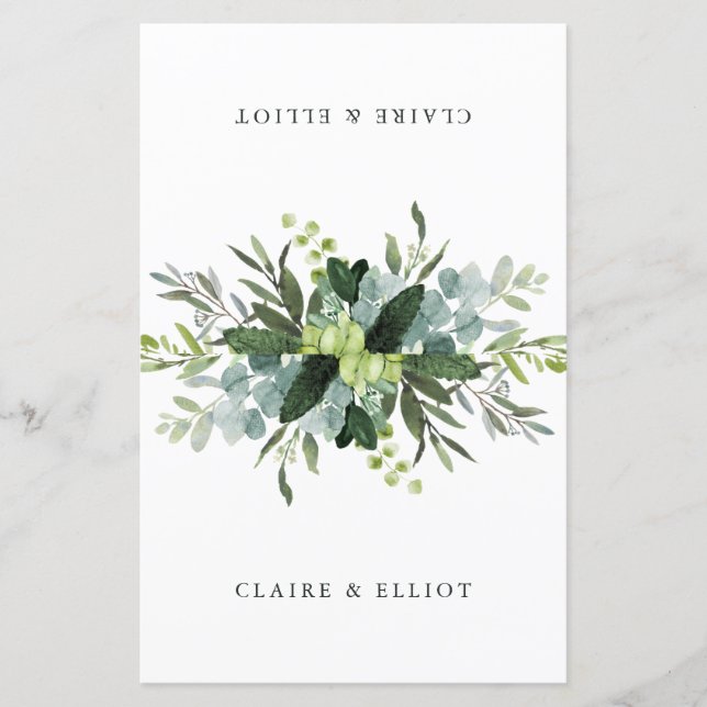 Carte de place Eucalyptus Green Foliing pour coupl (Devant)