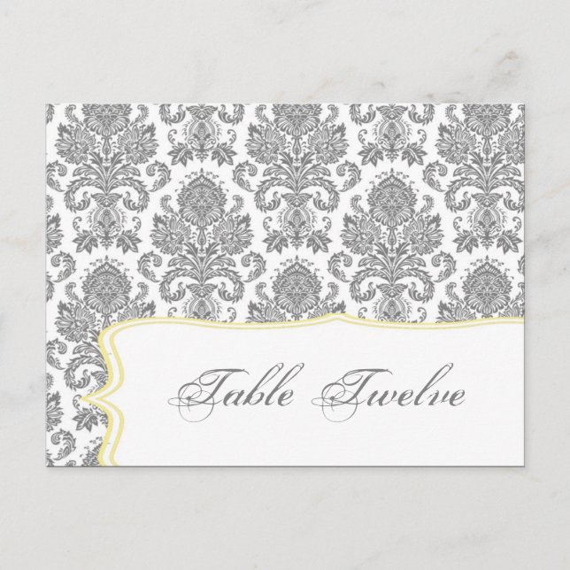 Carte de place Gris Jaune Damas Lace Imprimer (Devant)