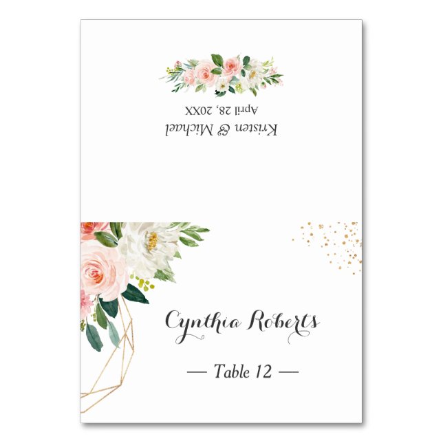 Carte de place moderne Elegant Or Blush Rose Flora (Par défaut)