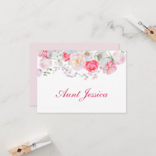 Carte de place plate pour les fleurs d'aquarelle